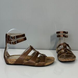 Ugg Metallic Bronze Sechura Gladiator Sheepskin Double Buckle Heel Sandals Size5